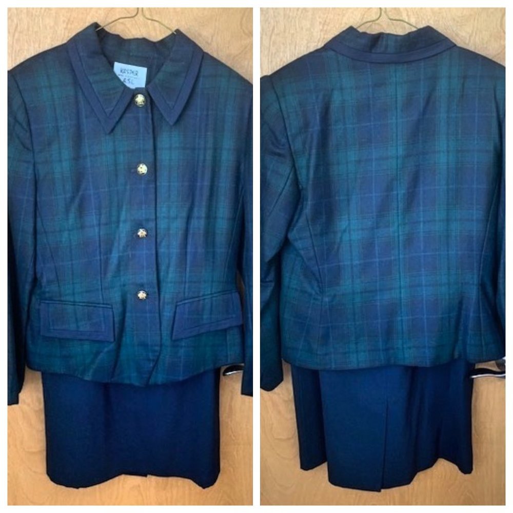 Kasper and Company Blue/Green Plaid Skirt/Blazer